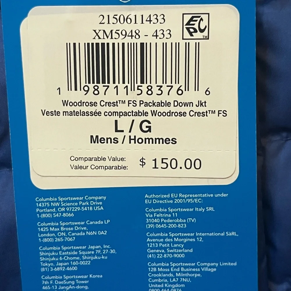 Columbia Men's Large Woodrose Crest Omni-Heat Down Jacket Zipper Pockets Blue